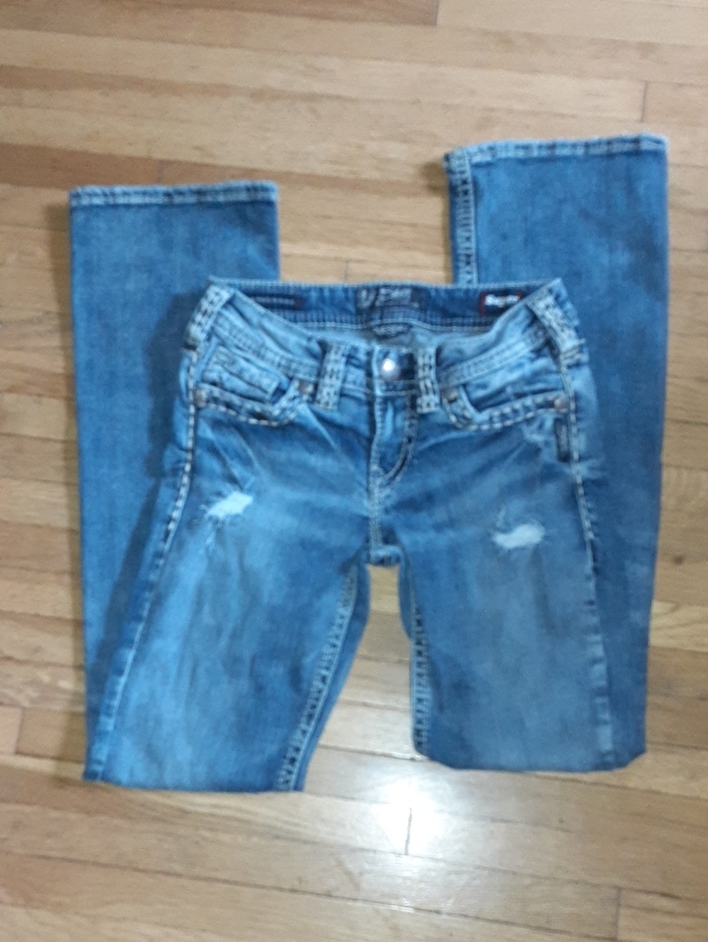Silver Jeans Medium Blue Women's Bootcut Denim with Light Distress